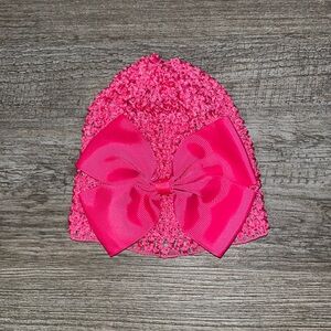 New pink baby hat with bow newborn stretchy head cover hot pink